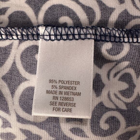 Dressbarn 3X-Large Top Geometric Stretch 3/4 Bell Sleeve Boat Neck Zip Navy Blue - Picture 9 of 10